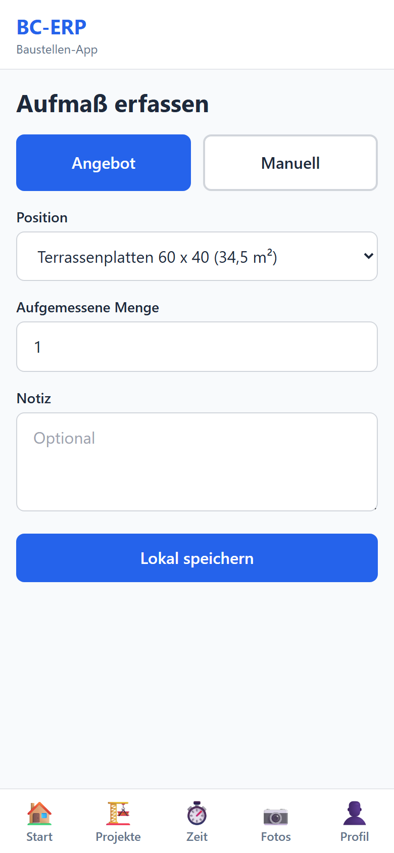 Aufmaß erfassen