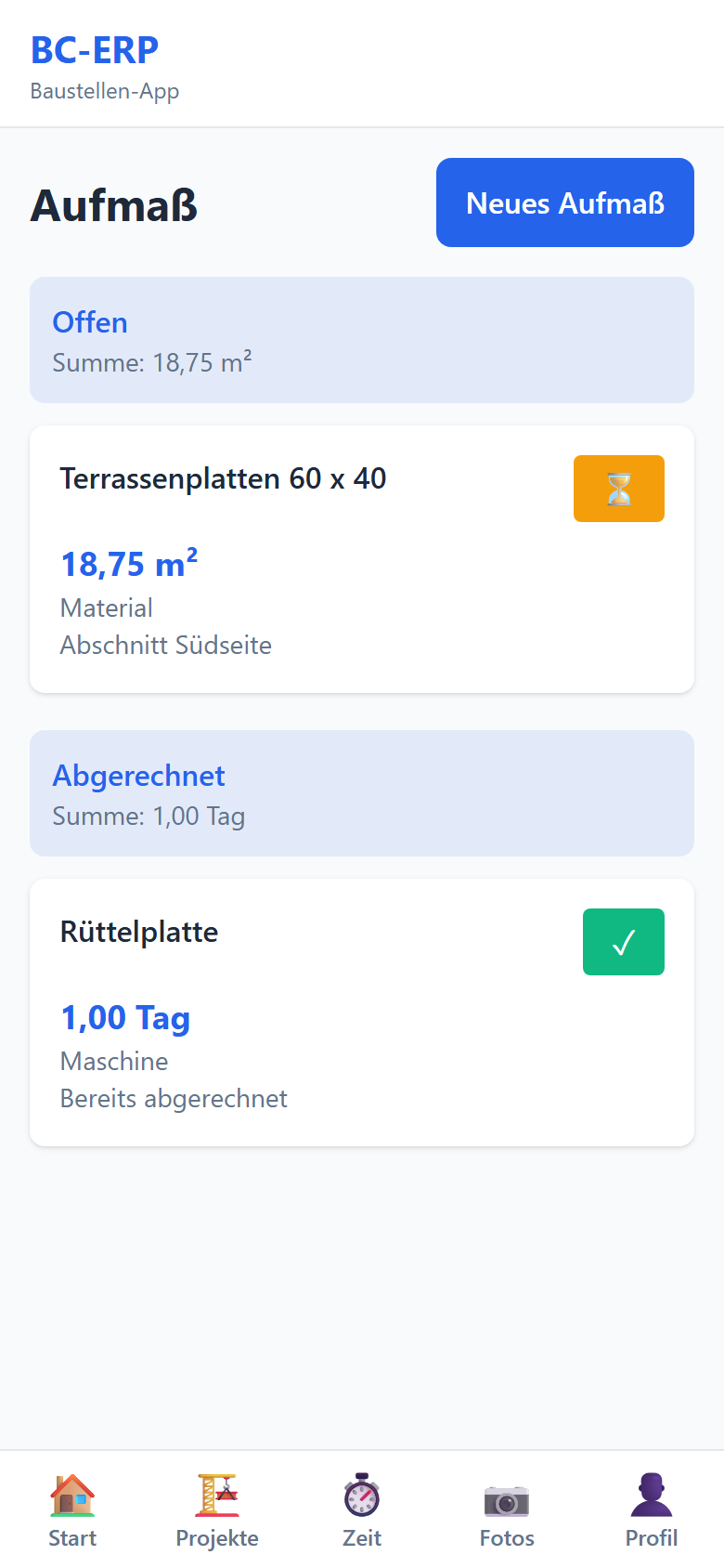 Aufmaßliste
