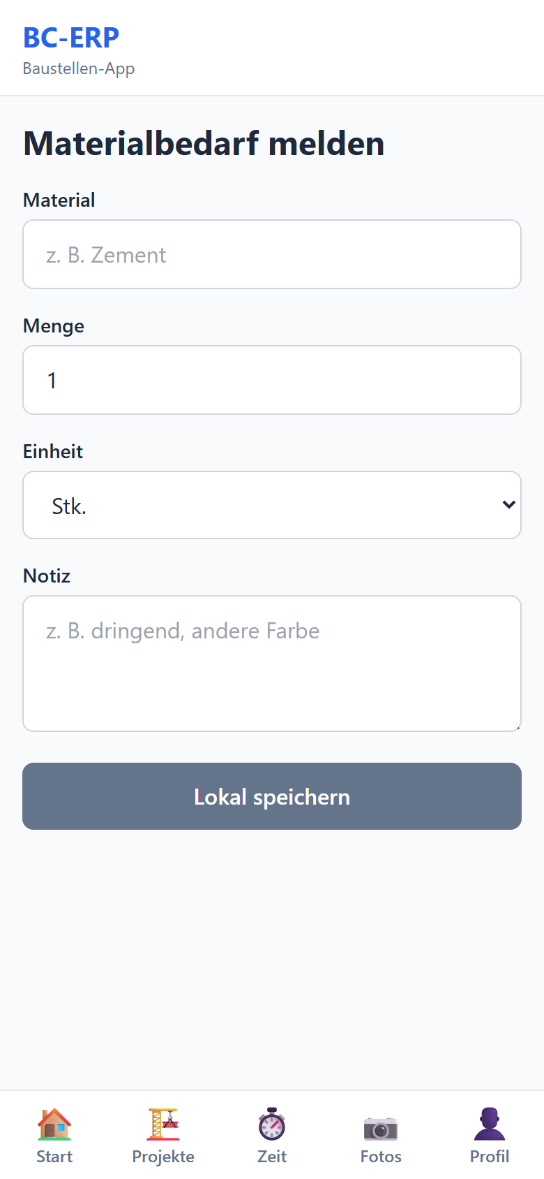 Materialbedarf melden